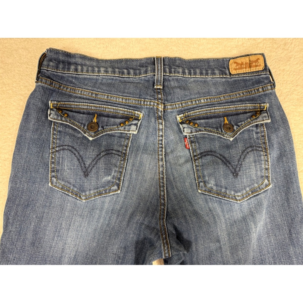 Levi's 515 Boot Cut Jeans Womens 8M Blue Y2k Studded Flap Pocket Stretch Denim